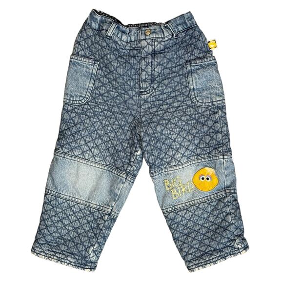 Vintage Sesame Street Jeans Toddler 3T‎ Embroidered Big Bird Quilted Denim Pants - Picture 1 of 11